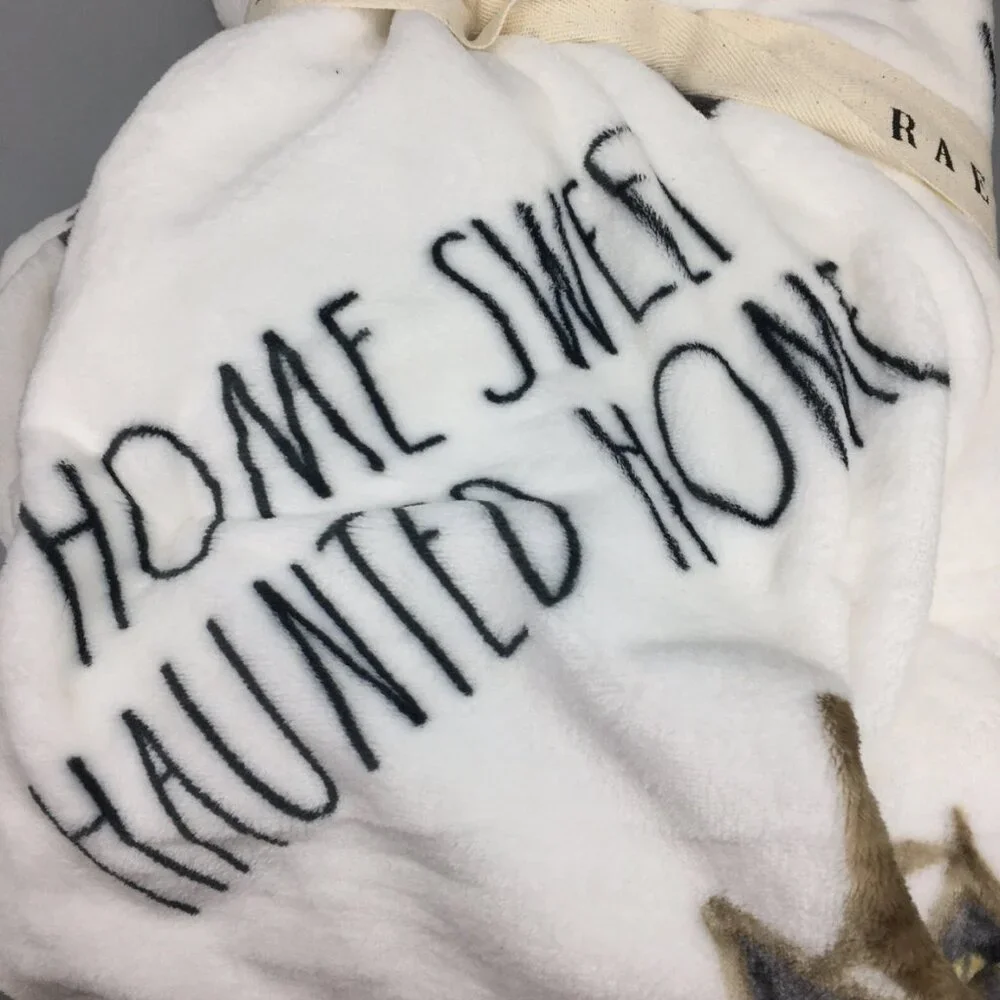 NEW Rae Dunn Halloween HOME SWEET HAUNTED HOME Fleece Throw Blanket House Bats